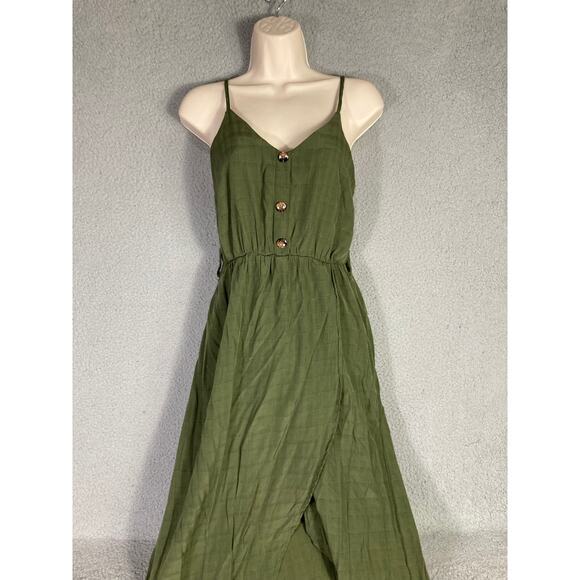 Women's M Green Sleeveless Button-Up Midi Dress Casual‎ Spring - Picture 3 of 11